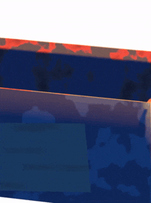 a blue box with a red border and a rock on top
