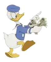 donald duck holding a stack of money in his hands
