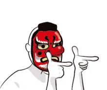 a cartoon of a man wearing a red mask with a very angry face .