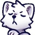 a drawing of a cat with its eyes closed and a purple nose .