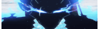 a close up of a person 's face with blue lightning coming out of their eyes .