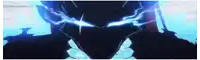 a close up of a person 's face with blue lightning coming out of their eyes .