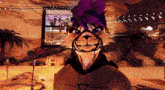 a cat with purple hair is wearing a hoodie that says ' tokyo underground ' on the front