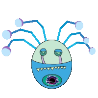 a cartoon drawing of a monster with a black hole in the middle of its mouth