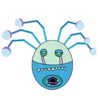a cartoon drawing of a monster with a black hole in the middle of its mouth
