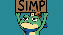 a frog is holding a sign that says simp