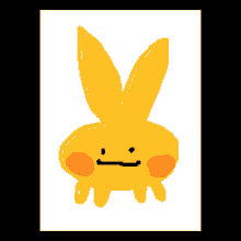 a drawing of a yellow rabbit with red cheeks and ears