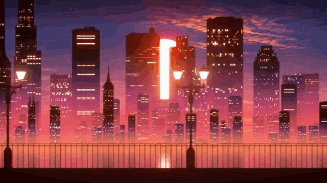 cartoon sunset city