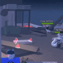 a video game character named crocseller is playing a game