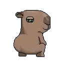 a pixel art drawing of a capybara standing on its hind legs on a white background .