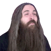 a man with long hair and a beard is looking at the camera