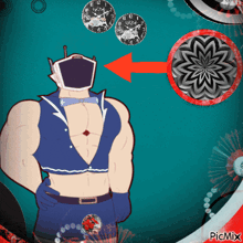 a cartoon of a man with a mask on his face and an arrow pointing to two clocks