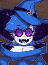 a pixel art drawing of a witch with a blue hat