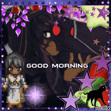 a picture of a girl with the words good morning on the bottom