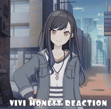 a picture of a girl with the words " vivi honest reaction " on the bottom