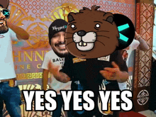 a cartoon of a beaver with the words yes yes yes written below it