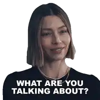 a woman with short hair is smiling and says what are you talking about