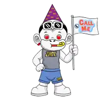 a cartoon character holding a flag that says call me on it