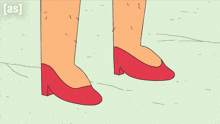 a cartoon drawing of a woman 's feet wearing red heels