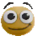 a pixel art smiley face with big white eyes