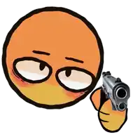 a cartoon smiley face is pointing a gun at something