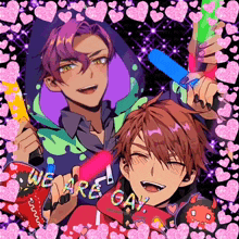 a picture of two anime characters with the words " we are gay "