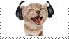 a cat wearing headphones with its mouth open is making a funny face .