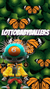 a lotto babyballers poster with a robot and butterflies in the background