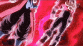 a couple of anime characters are standing next to each other in a red and black costume .