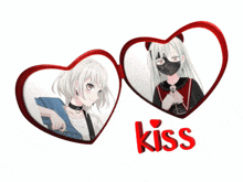 a picture of two anime girls with the word kiss underneath