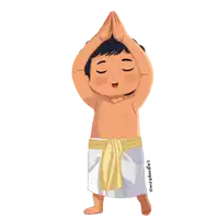 a cartoon drawing of a boy with a yellow sash around his waist and the words @mrradoodles below him