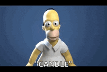 homer simpson from the simpsons is making a peace sign with his hands and says `` candle '' .