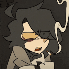 a drawing of a person smoking a cigarette with smoke coming out of their mouth