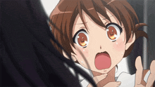a girl with a surprised expression on her face