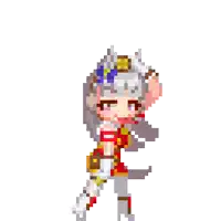 a pixel art drawing of a girl with a sword and a horse .