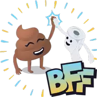 a cartoon drawing of a poop and toilet paper giving each other a high five