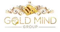 a gold mind group logo with gold bars and a crown on top
