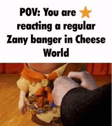a picture of a boy scout with the words pov you are reacting a regular zany banger in cheese world