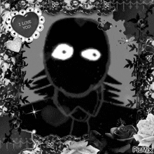 a black and white photo with a heart that says i love you on it