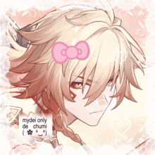 a picture of a girl with a pink bow on her hair and the words mydei only de chumi