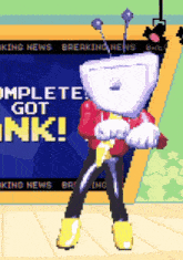 a cartoon character is standing in front of a breaking news screen