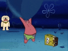 a cartoon of patrick star and spongebob squarepants in the ocean .