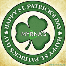 a green circle that says happy st. patrick 's day with a shamrock in the center