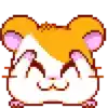 a pixel art drawing of a hamster covering its eyes