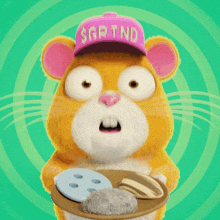 a hamster wearing a pink hat that says spd tnt