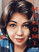 a woman 's face is displayed on a poster that says toonme.com
