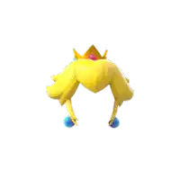 a yellow wig with a crown and blue beads on it
