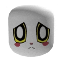 a white cube with a sad face on it