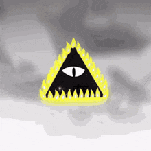 an all seeing eye in a triangle surrounded by flames .