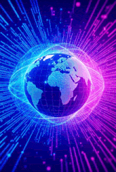 a glowing globe with a blue and purple background